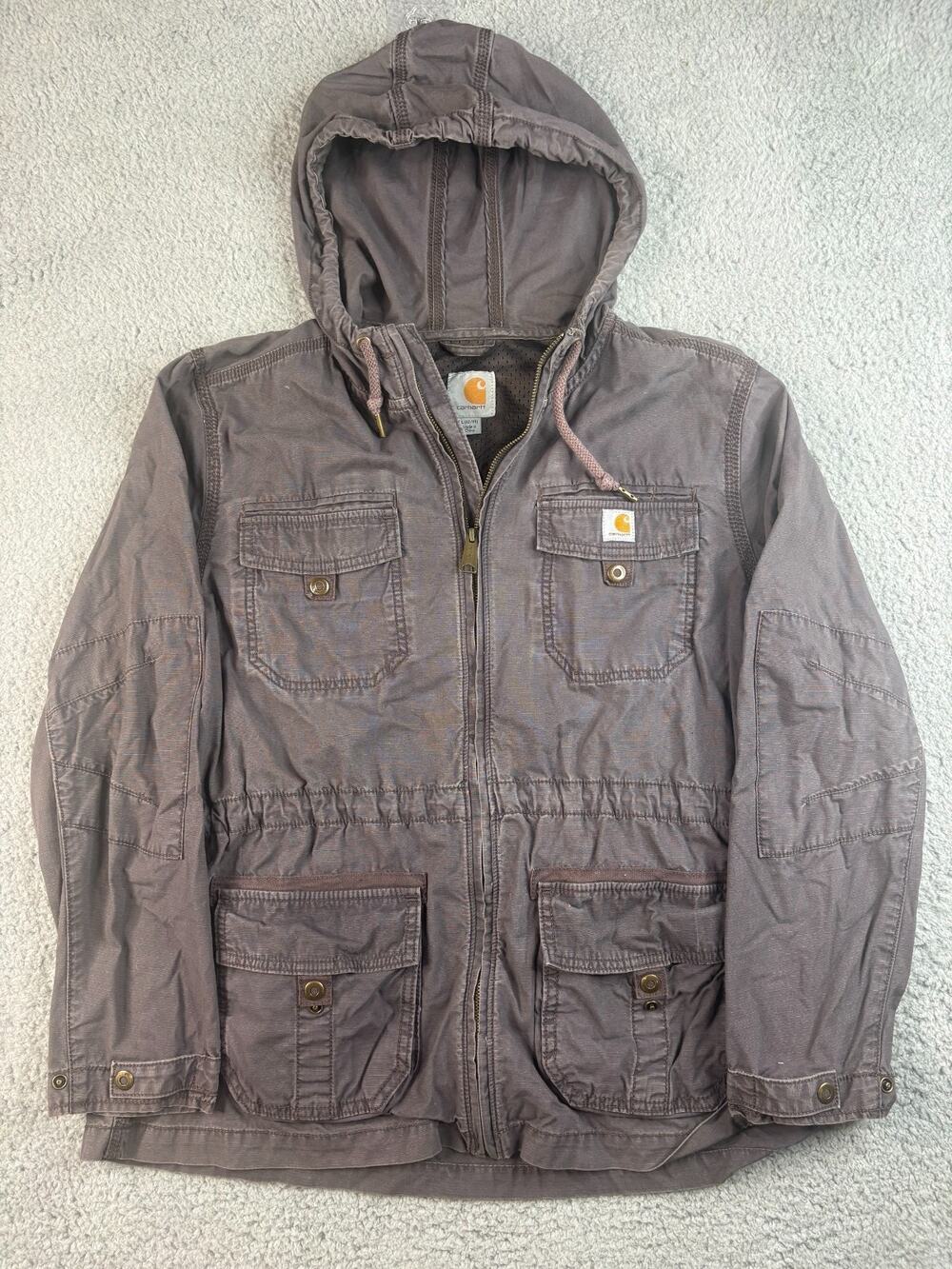 Carhartt El Paso Utility Jacket Women Large Grey Full Zip Long Sleeves Hooded